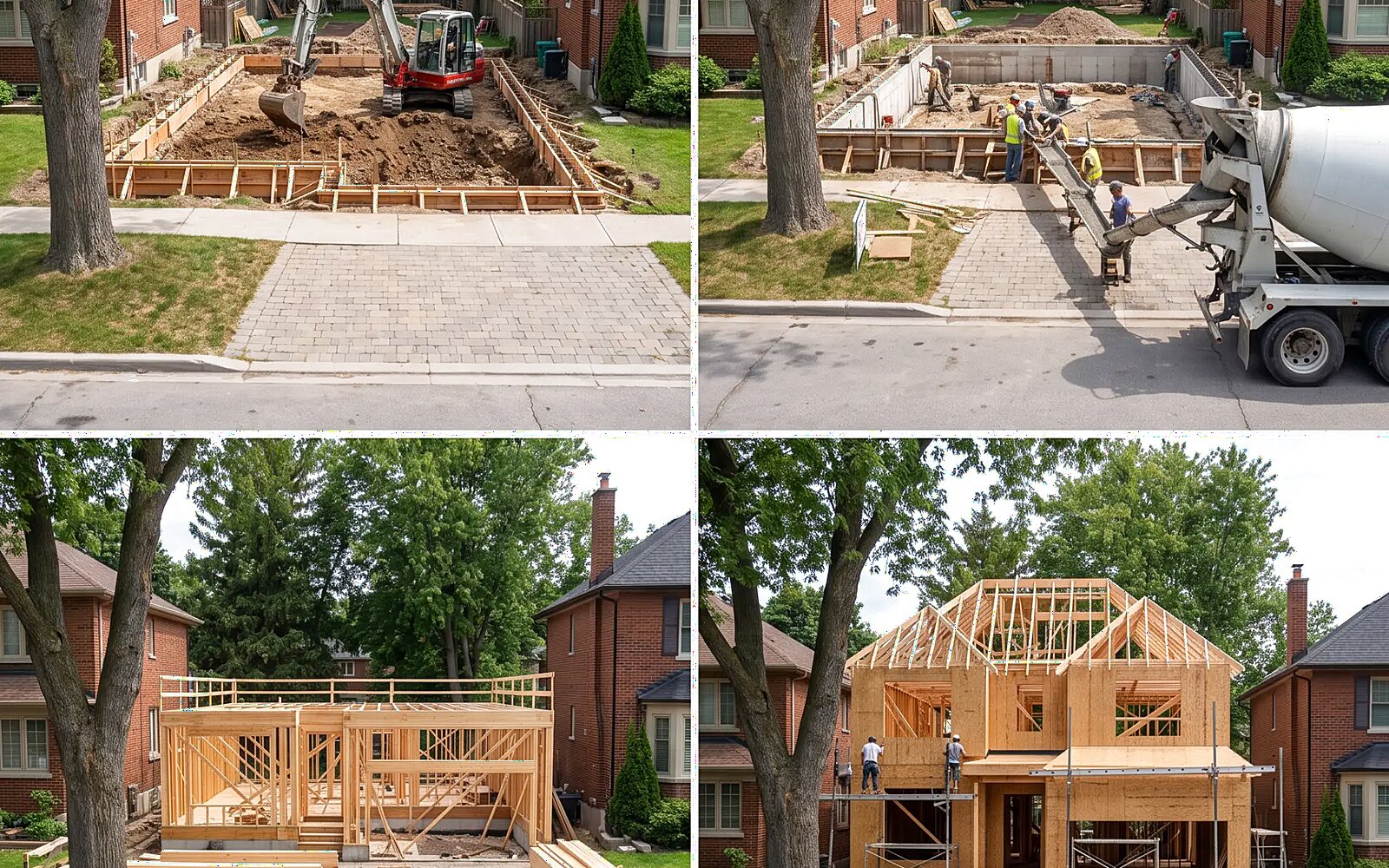 Modern home under construction with engineered timber framing and black steel at golden hour