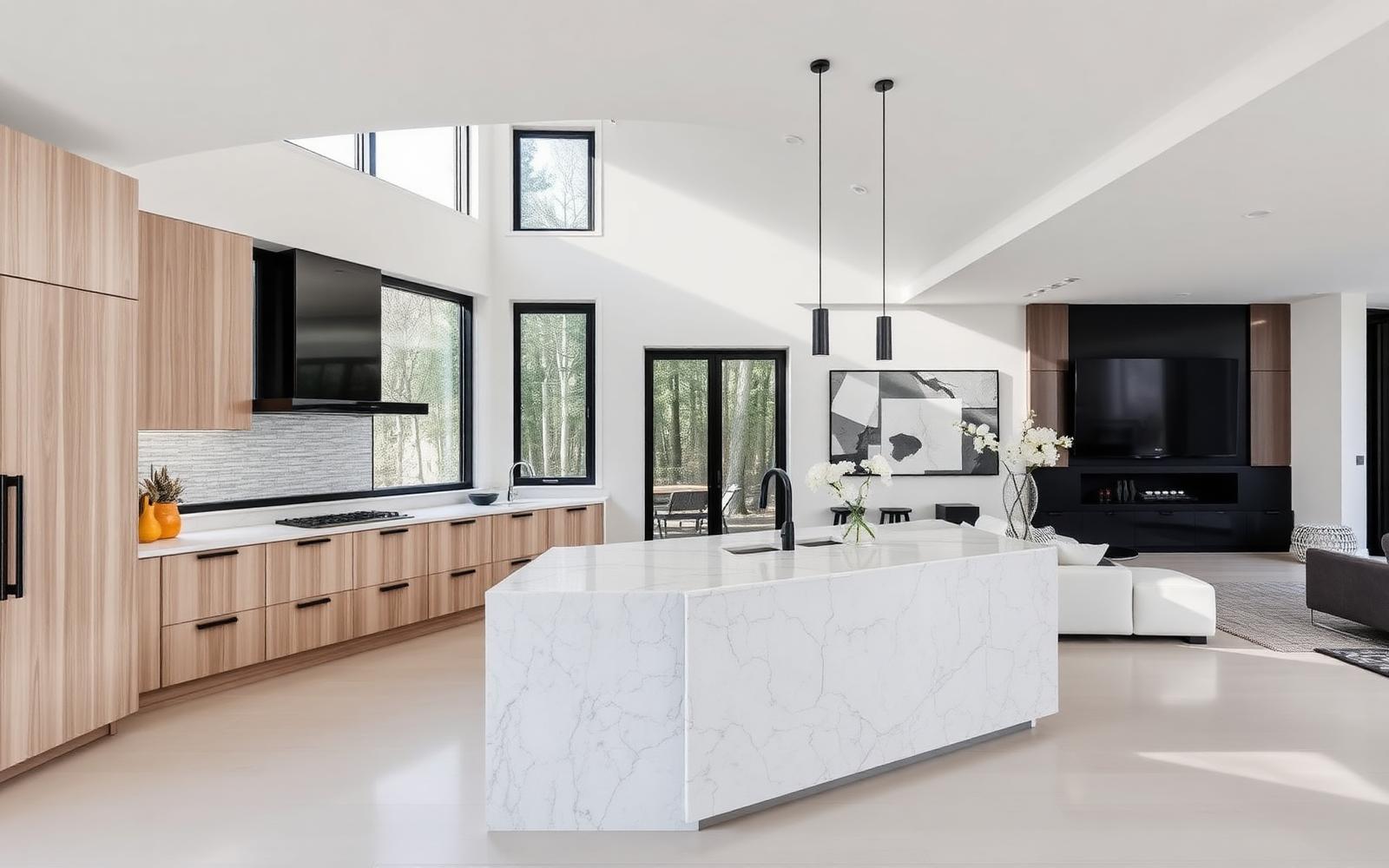 Renovated luxury kitchen with white oak cabinetry and stone island in a Toronto home